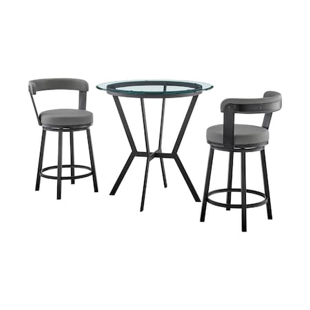 Armen Living Naomi and Bryant 3-Piece Counter Height Dining Set in Black Metal and Gray Faux Leather SETNMBYGRBL3